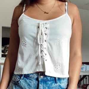White lace up tank top